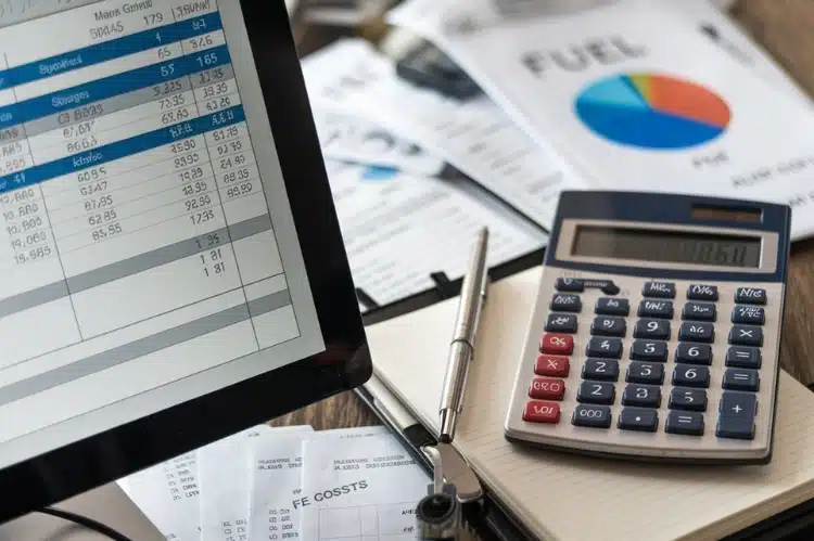 A close-up of a financial spreadsheet on a computer screen showing a fuel budget