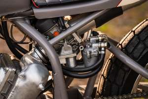 Suzuki GSX-R750 / GSX 1100 hybrid flat tracker with a supercharger, built by JL Meccanica